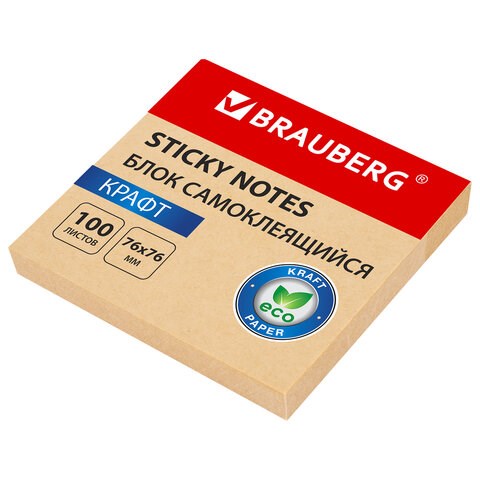 Блок самоклеящийся крафтовая бумага (стикеры) BRAUBERG KRAFT, 76х76 мм, 100 листов, 115203 115203