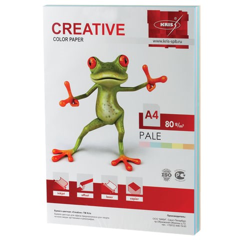 Бумага цветная CREATIVE color (Креатив) А4, 80 г/м2, 250 л., (5 цветов х 50 листов), микс пастель, БПpr-250r 110503