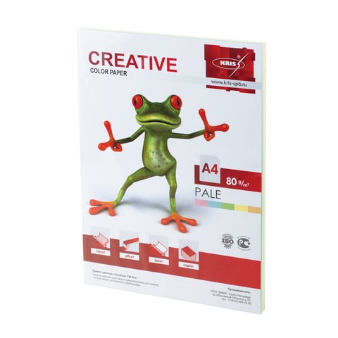 Бумага цветная CREATIVE color, А4, 80 г/м2, 100 л., (5 цветов х 20 л.), микс пастель, БПpr-100r 110499