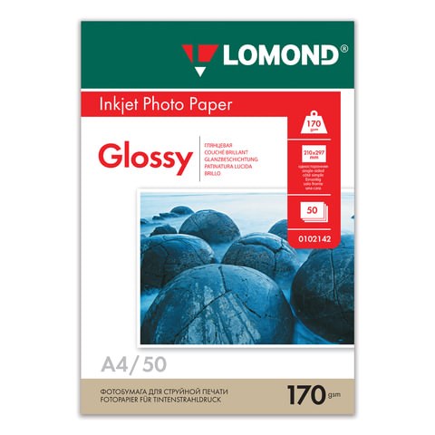 Фотобумага глянцевая, А4, 170 г/м2, односторонняя, 50 листов, LOMOND, 0102142 361578