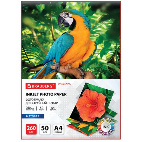 Фотобумага матовая, А4, 260 г/м2, односторонняя, 50 листов, BRAUBERG ORIGINAL, 363993 363993