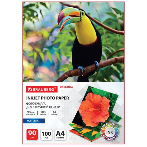 Фотобумага матовая, А4, 90 г/м2, односторонняя, 100 листов, BRAUBERG ORIGINAL, 363979 363979