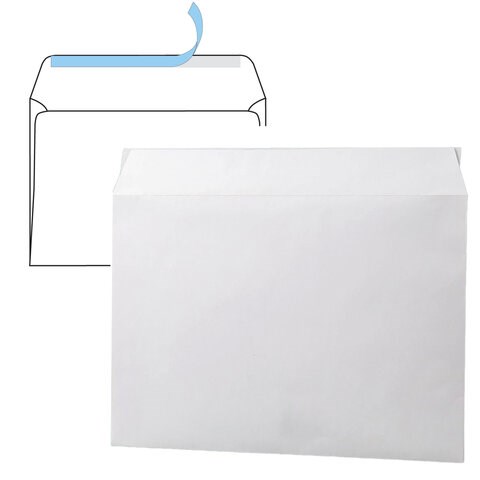 Конверты С4 (229х324 мм), отрывная лента, 100 г/м2, КОМПЛЕКТ 500 шт., внутренняя запечатка, С4НКРс 112182