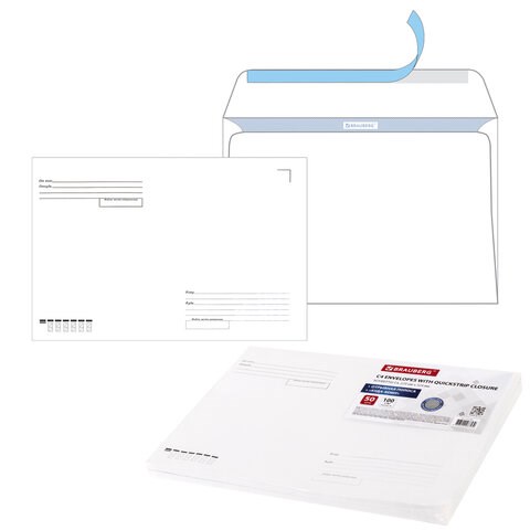 Конверты С4 (229х324 мм), отрывная лента, Куда-Кому, внутренняя запечатка, 100 г/м2, КОМПЛЕКТ 50 шт., BRAUBERG, 112183 112183