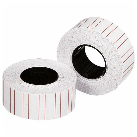 Этикет-лента 21х12 мм, прямоугольная, белая с красной полосой, КОМПЛЕКТ 10 рулонов по 1000 этикеток, 117546 117546
