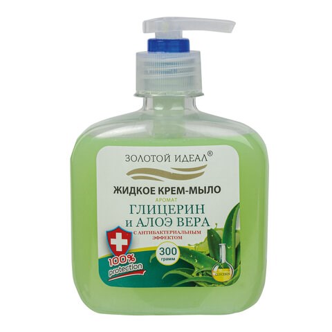 Мыло-крем жидкое 300 г ЗОЛОТОЙ ИДЕАЛ "Глицерин и алоэ вера",с антибактериальным эффектом, дозатор, 606412 606412