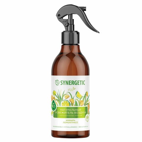 Освежитель воздуха 380 мл SYNERGETIC "Имбирь и лемонграсс", биоразлагаемый, 900004 609260