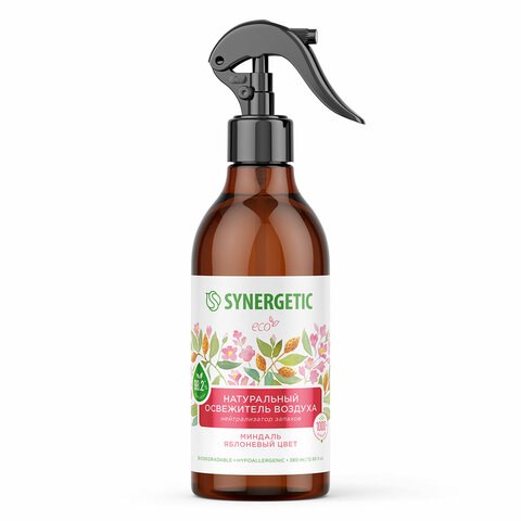 Освежитель воздуха 380 мл SYNERGETIC "Миндаль и яблоневый цвет", биоразлагаемый, нейтрализатор запахов, спрей, 900001 608653