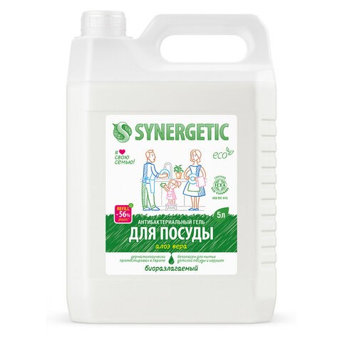 Гель для мытья посуды антибактериальный 5 л, SYNERGETIC "Алоэ", канистра, 103503 608276