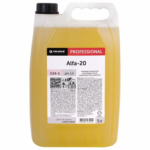 Средство для уборки после строительства моющее, 5 л, PRO-BRITE ALFA-20, кислотное, концентрат, 034-5 609528