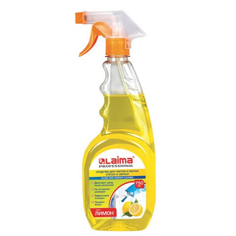 Средство для мытья стекол и зеркал 750 мл, LAIMA PROFESSIONAL "Лимон", распылитель, 604653 604653