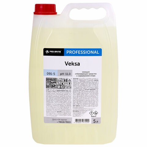 Средство для уборки санитарных помещений, 5 л, PRO-BRITE VEKSA, кислотное, концентрат, 091-5 609530