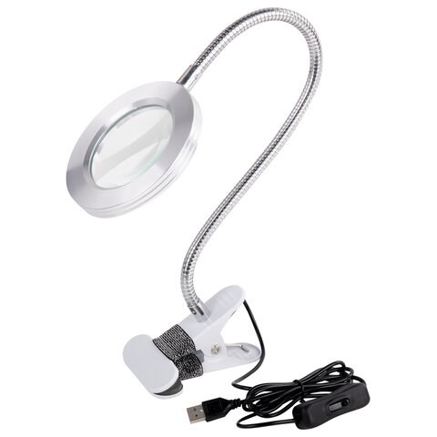 Лупа настольная на прищепке с LED-ПОДСВЕТКОЙ, диаметр 75 мм, увеличение 3, BRAUBERG, 455931 455931