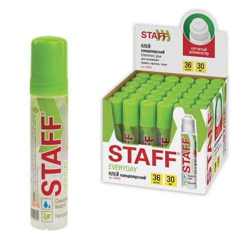 Клей канцелярский STAFF EVERYDAY 30 мл, сетчатый аппликатор, 228476 228476