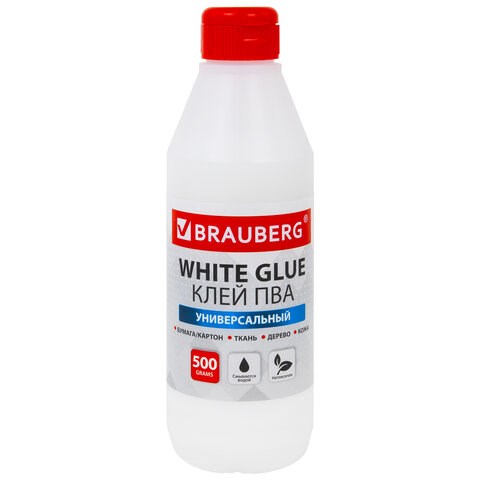 Клей ПВА BRAUBERG, 0,5 кг, универсальный (бумага, картон, дерево), 600982 600982