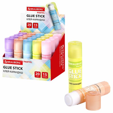 Клей-карандаш в пастельном корпусе BRAUBERG PASTEL, 15 г, PVP-основа, ассорти, 271249 271249