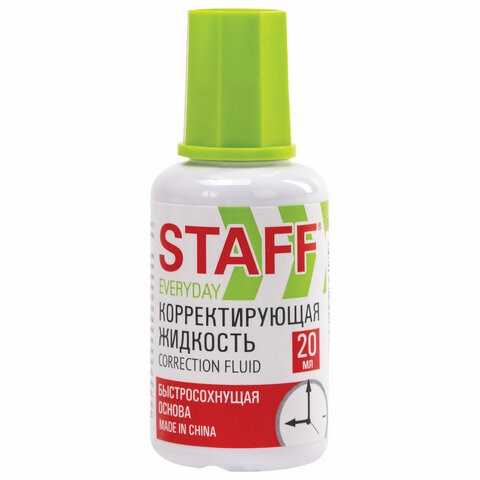 Корректирующая жидкость STAFF "EVERYDAY" быстросохнущая, 20 мл, с кисточкой, 228625 228625