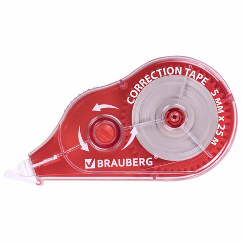 Корректирующая лента BRAUBERG MAXI PLUS, 5 мм х 25 м, механизм перемотки, корпус красный, блистер, 272501 272501