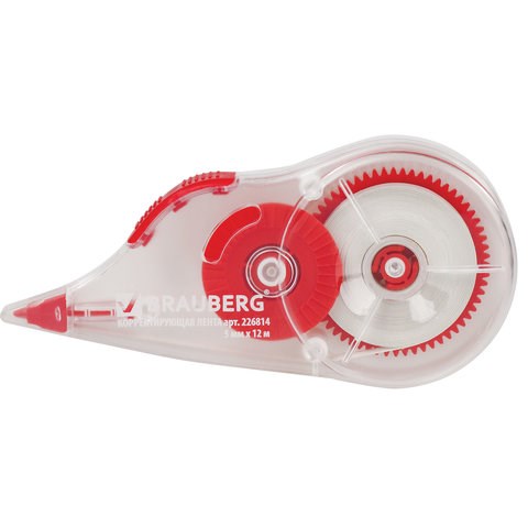 Корректирующая лента BRAUBERG, 5 мм х 12 м, корпус прозрачный, механизм перемотки, блистер, 226814 226814