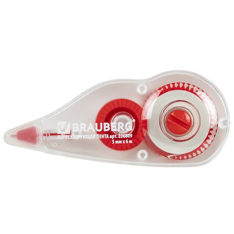 Корректирующая лента BRAUBERG, 5 мм х 6 м, корпус красный, механизм перемотки, блистер, 226809 226809