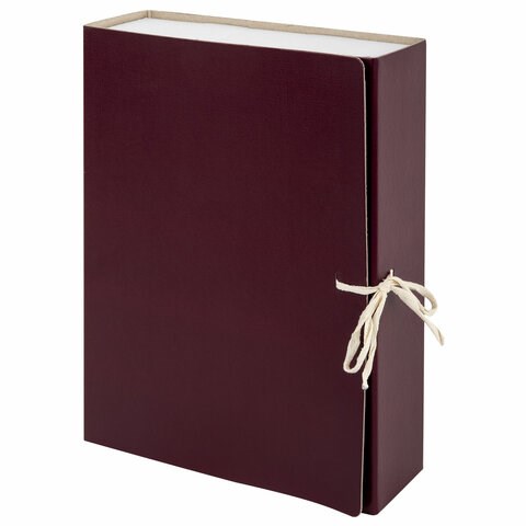 Короб архивный (240х330 мм), 80 мм, 2 завязки, бумвинил, до 700 листов, бордовый, STAFF, 126900 126900