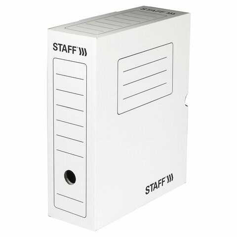 Короб архивный с клапаном А4 (260х325 мм), 100 мм, до 900 листов, микрогофрокартон, БЕЛЫЙ, STAFF, 128863 128863