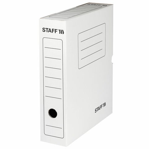 Короб архивный с клапаном А4 (260х325 мм), 75 мм, до 700 листов, микрогофрокартон, БЕЛЫЙ, STAFF, 128858 128858