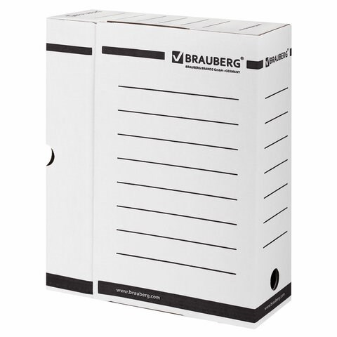 Короб архивный с клапаном А4 (260х325 мм), 100 мм, до 900 листов, плотный, микрогофрокартон, БЕЛЫЙ, BRAUBERG, 124848 124848