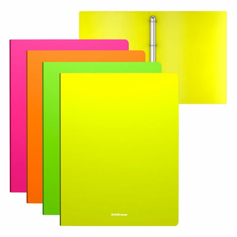 Папка на 4 кольцах ERICH KRAUSE "Matt Neon", 24 мм, до 150 листов, ассорти, 0,6 мм, 49975 273971