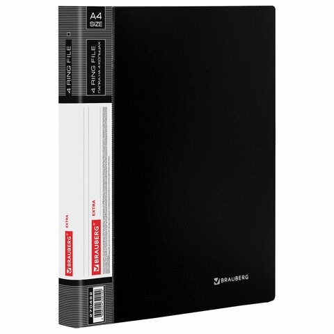 Папка на 4 кольцах, ширина 25 мм, BRAUBERG EXTRA, до 170 листов, ЧЕРНАЯ, 0,7 мм, 270482 270482