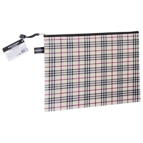 Папка-конверт на молнии А4 (335х243 мм), ткань в клетку, BRAUBERG "Checked", 223892 223892