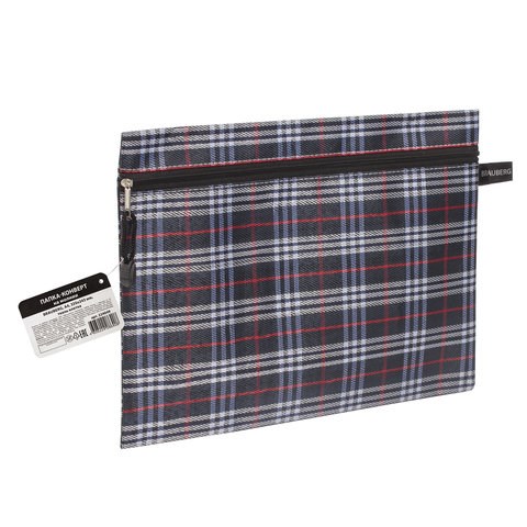 Папка-конверт на молнии А4 (335х243 мм), ткань в клетку, BRAUBERG "Elegant", 224049 224049