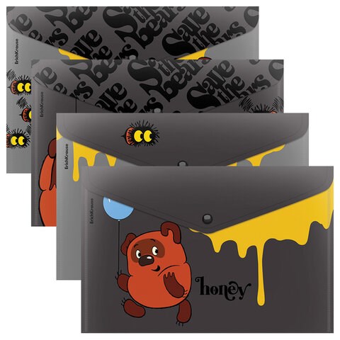 Папка-конверт на кнопке пластиковая ERICH KRAUSE "Винни-Пух", A4, ассорти, 61152 272655