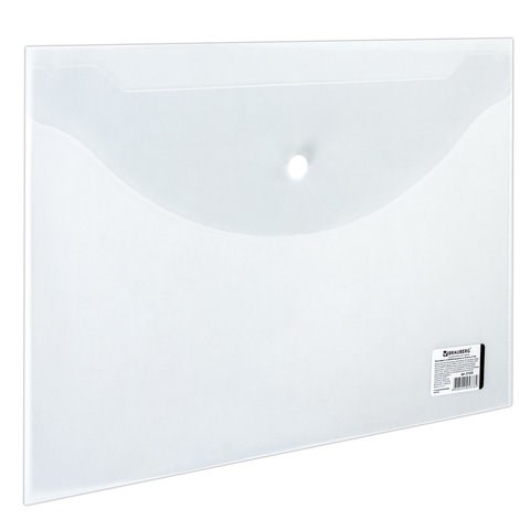 Папка-конверт с кнопкой BRAUBERG, А4, до 100 листов, прозрачная, 0,15 мм, 221638 221638