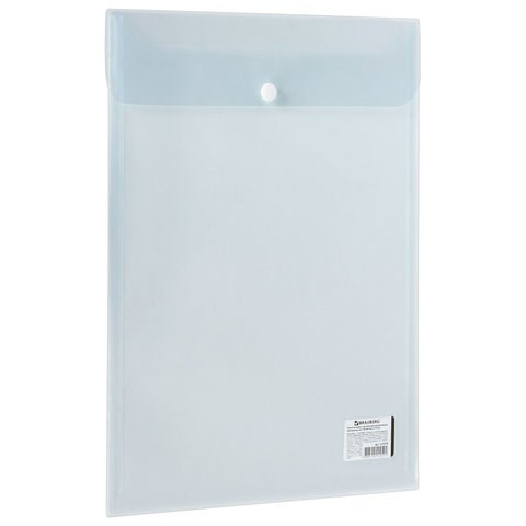 Папка-конверт с кнопкой BRAUBERG, вертикальная, А4, до 100 листов, прозрачная, 0,15 мм, 224978 224978