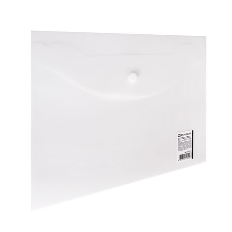 Папка-конверт с кнопкой МАЛОГО ФОРМАТА (240х190 мм), А5, матовая прозрачная, 0,18 мм, BRAUBERG, 227314 227314