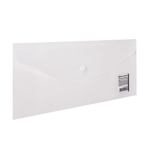 Папка-конверт с кнопкой МАЛОГО ФОРМАТА (250х135 мм), матовая прозрачная, 0,18 мм, BRAUBERG, 227316 227316