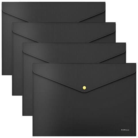 Папка-конверт с неоновой кнопкой ERICH KRAUSE, А4, до 120 листов, матовая черная, 0,18 мм, 55883 271840