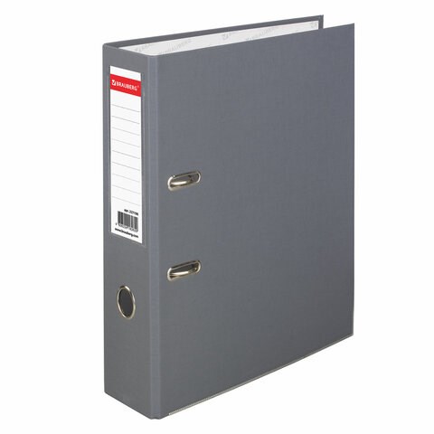 Папка-регистратор BRAUBERG с покрытием из ПВХ, 80 мм, с уголком, серая (удвоенный срок службы), 227190 227190