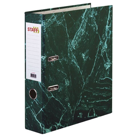 Папка-регистратор STAFF "Basic" БЮДЖЕТ с мраморным покрытием, 70 мм, без уголка, зеленая, 229620 229620