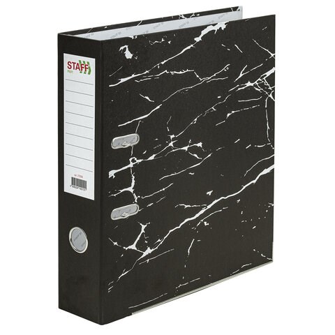Папка-регистратор STAFF "Profit" с мраморным покрытием, 75 мм, с уголком, черная, СЪЕМНЫЙ МЕХАНИЗМ, 272009 272009