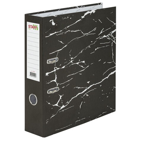 Папка-регистратор STAFF "Profit" с мраморным покрытием, 75 мм, черная, СЪЕМНЫЙ МЕХАНИЗМ, 272007 272007
