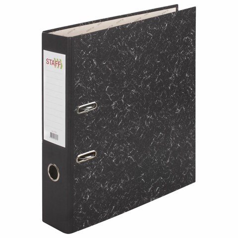 Папка-регистратор STAFF Basic БЮДЖЕТ с мраморным покрытием, 70 мм, без уголка, черный корешок, 880907 880907