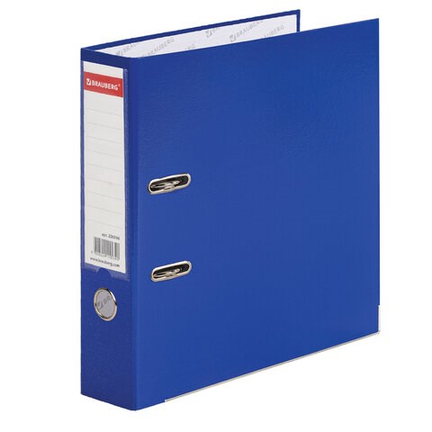 Папка-регистратор, покрытие пластик, 75 мм, ПРОЧНАЯ, с уголком, BRAUBERG, синяя, 226596 226596