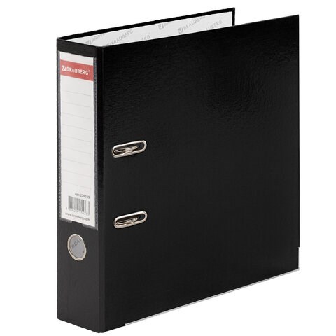 Папка-регистратор, покрытие пластик, 75 мм, ПРОЧНАЯ, с уголком, BRAUBERG, черная, 226595 226595