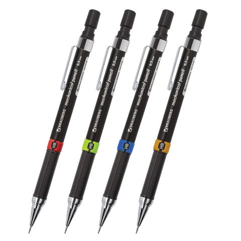 Карандаш механический 0,5 мм, BRAUBERG "Ring", ластик, корпус черный, детали ассорти, 181418 181418