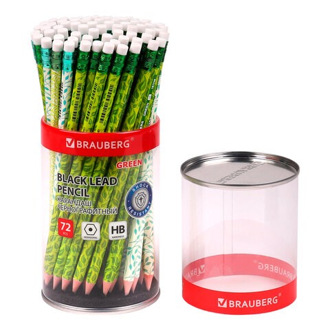 Карандаш чернографитный BRAUBERG "GREEN", 1 шт., HB, с ластиком, пластиковый, ассорти, 181746 181746