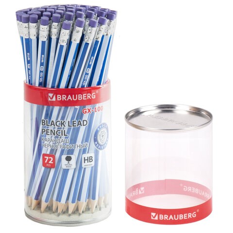 Карандаш чернографитный BRAUBERG "GX-100", 1 шт., HB, с ластиком, корпус синий, 181720 181720