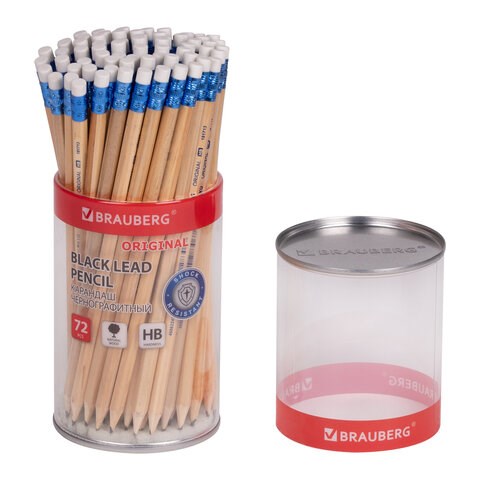 Карандаш чернографитный BRAUBERG "ORIGINAL", 1 шт., HB, с ластиком, некрашеный корпус, 181713 181713