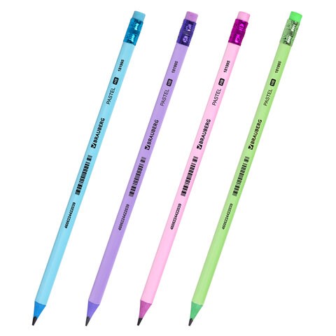 Карандаш чернографитный BRAUBERG "PASTEL", 1 шт., HB, трехгранный, с ластиком, 181995 181995